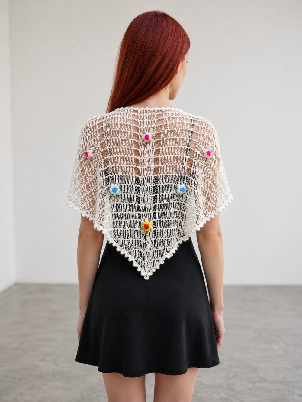 Vintage Sally Gee Handmade Knit Capelet Shawl  Cottagecore Boho Fairycore CC